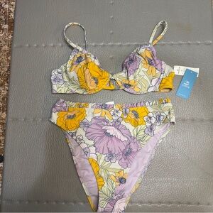 Cupshe Floral Two-Piece Bikini Set in Yellow & Lavender